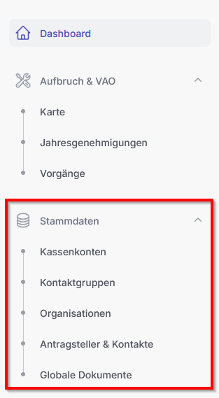 Stammdaten Navigationsmenü