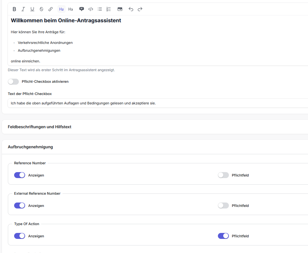 =981x807 Feldsichtbarkeit/ Alias je Antragsart einstellbar