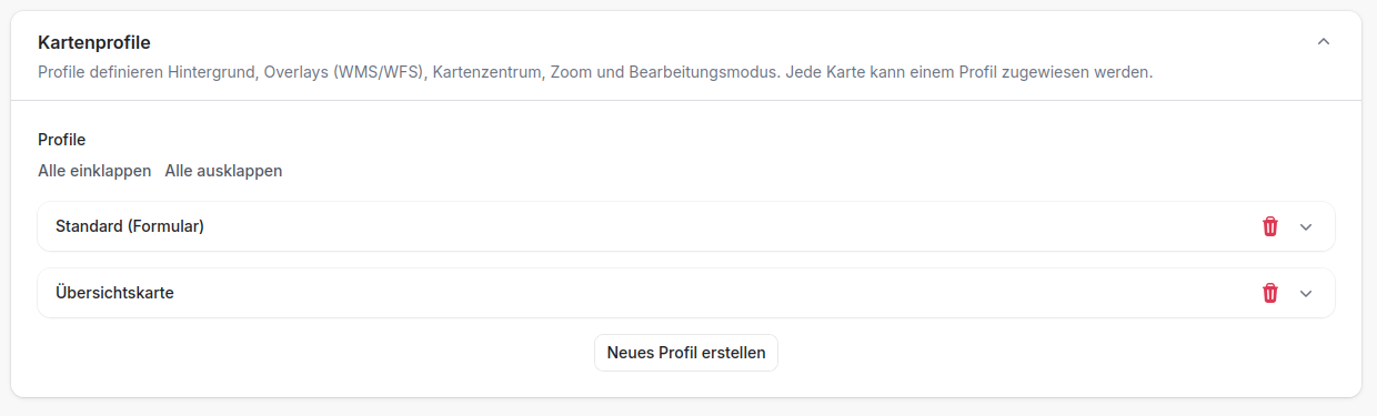 Kartenprofile Übersicht