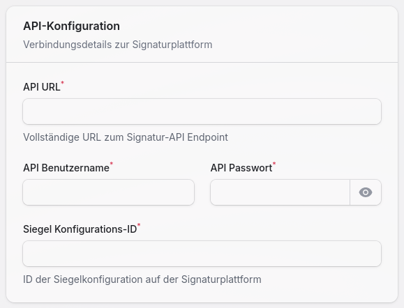 Screenshot: API-Konfigurationsfelder