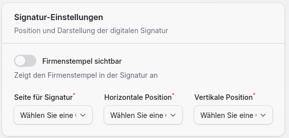 Screenshot: Signatur-Einstellungen für visuelle Darstellung