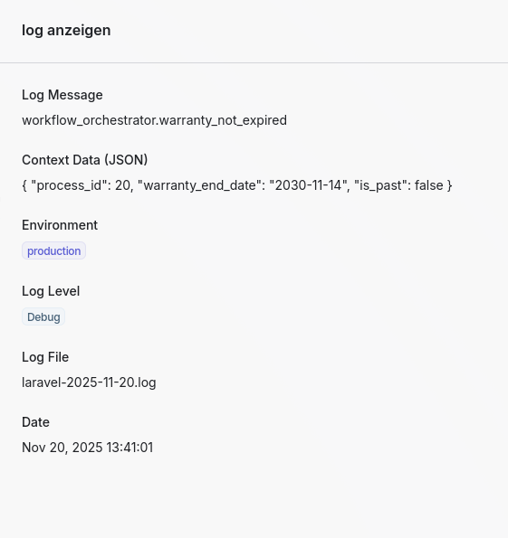 Screenshot: Log-Eintrag Detailansicht